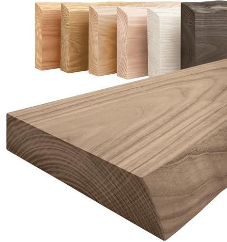 LAMO Manufaktur Regal Holz massiv ohne Befestigung | Wand Regal 40 cm breit für Badezimmer, Flur, Küche | Farbe: Nussbaum, Kante: natürlich | Massivholz, modernes Design, Schwebeeffekt
