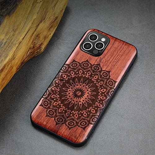 Coque en Bois pour iPhone XR 11 12 Pro Mini 7 8 Plus X XS Max SE 2020 Coque de téléphone Couverture en Bois de Luxe Coque Accessoire en Silicone, Mandala (A72), pour iphone SE 2020