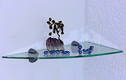 Dekoleidenschaft Wandregal aus 10mm Glas, klar, Verschiedene Formen und Größen, Glasregal, Glasboden, Glasablage, Badregal, Eckregal Bad Ablage Regal (Wandclips Mini Silber, 40x20 cm Eckregal)