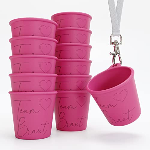 SoPro 12x Schnapsbecher zum Umhängen 4 cl wiederverwendbar - 40 ml pink | Schnapsgläser JGA - Schnapsglas zum Umhängen - Brautbecher mit Gravur