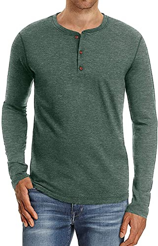 Sailwind Camicia Henley A Maniche Lunghe Maglietta Casual Classica A Maniche Corte in Cotone da Uomo (VG Verde, L)