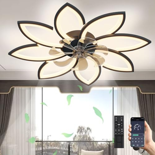 LED Deckenventilator Mit Beleuchtung, 72W Dimmbar (3000K-6000K) Deckenleuchte Mit Ventilator, Stumm Reversibel Deckenventilator Mit Lampe Für Wohnzimmer Schlafzimmer Esszimmer Schwarz,8 Köpfe(90x15cm)