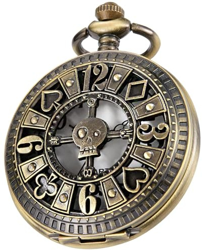Tiong Montre de poche vintage creuse avec chaîne en alliage à quartz et chiffres arabes pour homme, Bronze blanc., Rétro