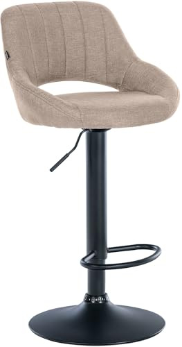 CLP Taburete de Bar Milet con Respaldo, Altura Regulable, Asiento Acolchado de Tela, Estructura Metalica giratoria, Color:Gris Pardo, Color del Marco:Negro