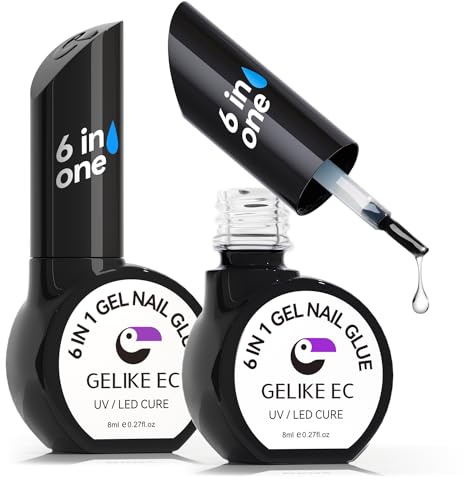 Gelike ec Nagelkleber Für Kunstnägel: 6 IN 1 Extra Stark Nail Glue for Kunstnägel Press on Nails Fingernägel Soft Nageltips,Brauchen Ausharten Unter UV Nagellampe 16ml