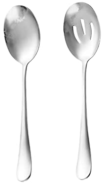 Servierlöffel aus Edelstahl, silberfarben, große Schlitzlöffel, 21,8 cm, Küchenutensilien, Catering-Servierutensilien zum Kochen, Abendessen, Restaurant, Servierlöffel (2 Stück)