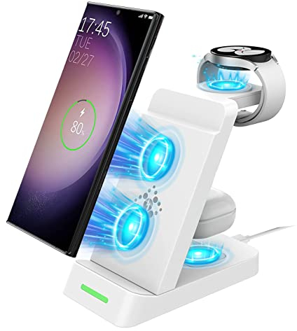 SPGUARD 3 en 1 Chargeur sans Fil pour Galaxy Watch 7/Ultra/FE/6/5 Series Chargeur Induction pour Galaxy S25 Edge/S25/S24/S23/S22 Series,Note20/10/ ZFlip 7/FE/6/5/4,Fold 7/6/5/4 et Galaxy Buds3/3 Pro/2