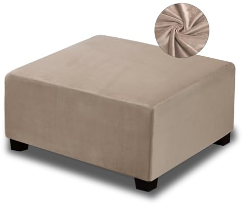 NeColorLife Quadratischer Ottomanen-Bezug aus Samt, dick, dehnbar, Fußstütze, Hockerbezüge mit Gummiband für übergroße Ottomane (XXL, Taupe)