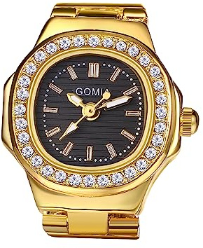 Avaner Ringuhr Fingeruhr mit Strasssteine Gehäuse Rundes Zifferblatt Einstellbare Größe Ring Uhr Finger Uhr als Geschenke für Herren Damen, Silber Gold Rosegold