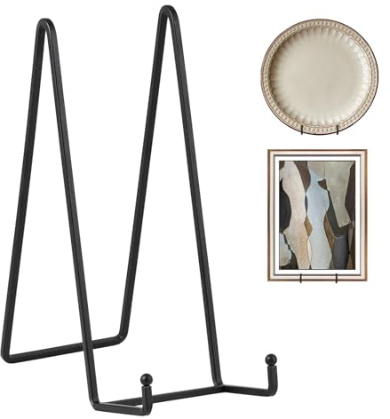 Staffelei Aufsteller Teller Ständer Metall - Tellerständer Groß - Deko Tellerhalter - Dekoteller Halterung - Eisen Staffelei fuer Buch | Foto | Bilderrahmen | Gedenktafel - Schwarz - 2 Stück - 25 cm