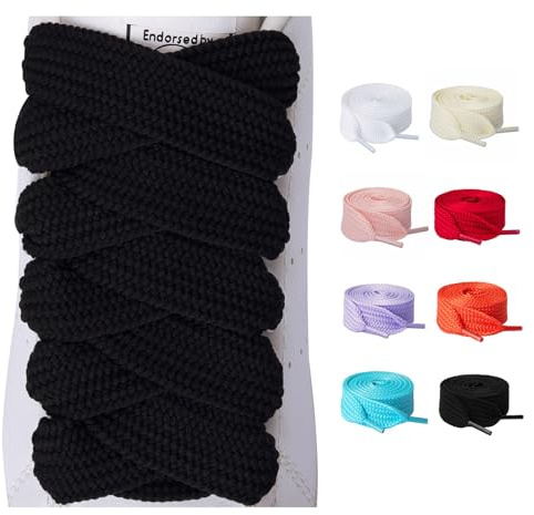 Olukssck 2 Paia di Lacci Scarpe Piatti, Stringhe Scarpe Ricambio da 20mm per Scarpe da Ginnastica, Scarpe da Corsa, per Adulti e Bambini, Nero, 140cm