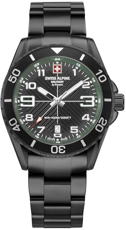 Swiss Alpine Military 7029.1 Reloj analógico de Cuarzo para Hombre de Acero Inoxidable, Sw/Sw/Sw-grün - 1174sam, Pulsera