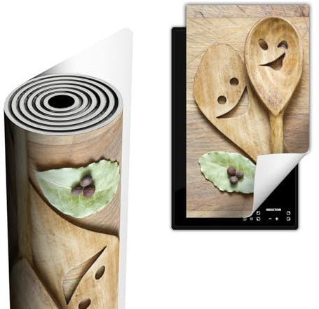 TMK ArtDeko Herdabdeckplatte Ceranfeld abdeckung Aufrollbare Matte für Induktion Einteilig 30x52 cm, Holz Löffel