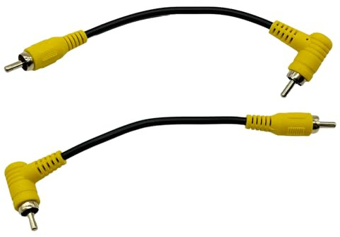 UpperFu 2Pcs RCA Phono Right Angle 90 Degree Male to Male Audio Subwoofer Cable Stereo RCA Projector Cable Gold Plated for Amplifiers Home Theater HDTV Home DVD, Yellow