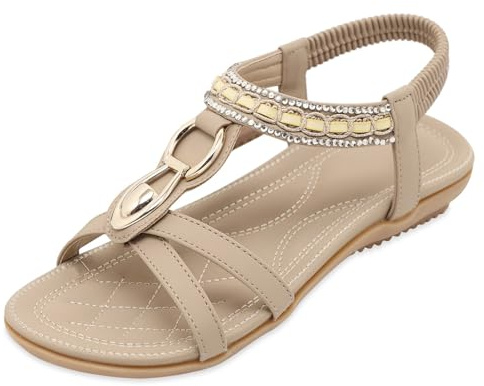 Lufebut Sandales Femmes Été Bohème Élégant Confortables Plates Chaussures avec Semelle Souple Tongs pour Plage Vacance