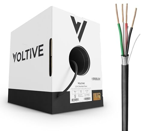 Voltive 22/4 Shielded Low Voltage Wire, Riser CL3R, Black, 500ft - 22AWG, 4 Conductors, Overall Shield, Stranded Bare Copper, UL Listed - V-1259-2