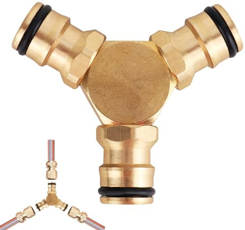 XTDMJ 3-Way Brass Hose Connector Tee Nipple for Dual Connection and Y-Valve, Ideal for Outdoor, Garden, Courtyard, Lawn, and Kitchen