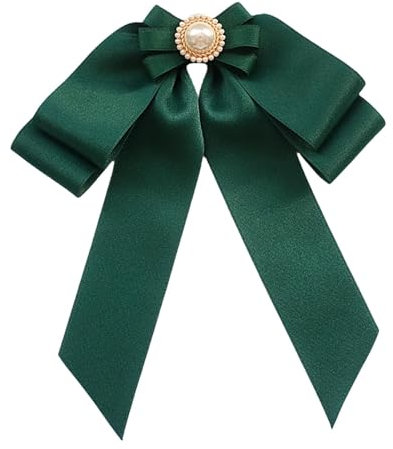 Amagogo Vorgebundene Brosche mit Schleife für Damen, mit Perlen, Fliege, Anstecknadel, Krawattennadel für Uniform, Bluse, Jahrestag, Dunkelgrün