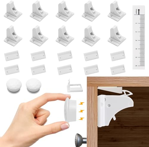 Magnetic Cabinet Locks Baby Proofing - Children Proof Cabinet Drawers Safety Locks (10 Locks and 2 Keys)