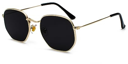 WDZAYXC Klassische polygonale geprägte Design Sonnenbrille mit Metallrahmen für Herren und Damen, UV-Schutz
