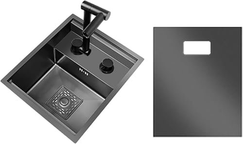 Kleine Küchenspüle, Wohnmobil-Spüle, Barspüle aus Edelstahl mit heißem und kaltem Wasserhahn und Deckel, perfekt für Wohnmobil und Zuhause, klappbarer Wasserhahn, 54 x 40 cm