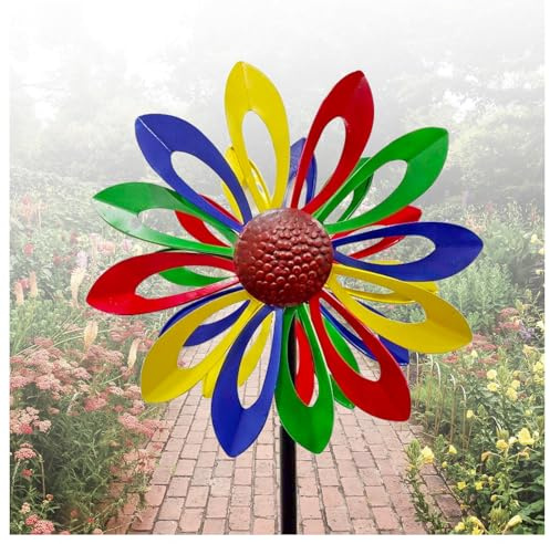 MeLtor Windrad Garten Groß Doppelwindrad mit gegenläufigen Rotoren,174CM, Magische WindmüHle Landschaft Terrasse, Rasens Oder Gartens,Colorful
