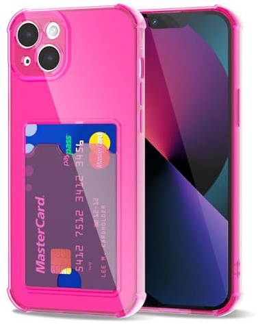 Svanove per iPhone 13 Mini Custodia con Slot, Trasparente con Porta Carte Fotocamera Case Protettiva, Sottile Protezione Silicone Portafoglio Cover Antiurto Slim Custodia, Rosa Caldo