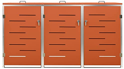 Hommdiy Edelstahl Müllbox, Mülltonnenbox für 3 Tonnen, orange