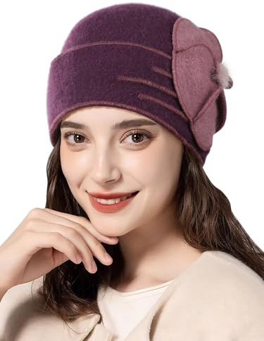 Superora Damen Winter Eimer Hut–100% Wolle, Vintage Design, BlumenFilzmütze
