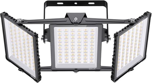 SOLLA Projecteur LED extérieur 450W 2025 Plus Nouvelle Version Mis à Jour, 45000 LM, Blanc Lumière du Jour 6000K, Étanche IP66,3 Têtes Réglables, Éclairage de Sécurité Extérieur pour Cours