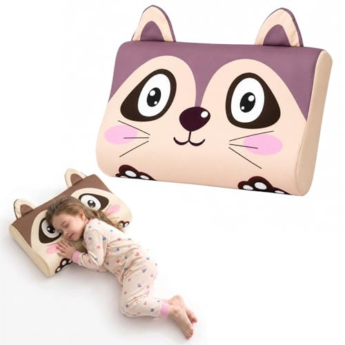 champracer Schlummerkids Kissen, Calmly Kinderkissen, Kinderkopfkissen, Atmungsaktives Ergonomisches Kissen für Jungen und Mädchen mit Niedlichen Tierdesigns (Bär,45 * 27 * 6 cm)