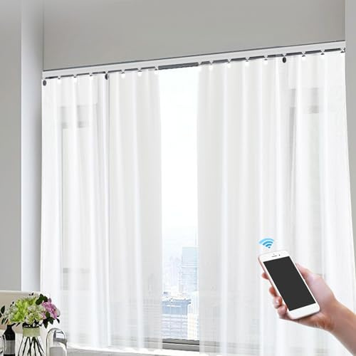Motorisierte Vorhangschiene, 18W Gardinenstange Deckenmontage mit Fernbedienung, mit Smartphone App, Smart Home, elektrische Vorhänge, Elektrische Vorhangschiene, DIY für Dekorative Verdunkelung