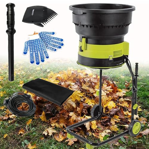 JJENXYYDS Electric Leaf Mulcher Compost Shredder,Quiet Garden Shredder,with Wheels, Leaf Rake, Storage Bag, 8000rpm Chippers with 54cm Funnel Diameter,for Yard Cleanup,30m-power-cord