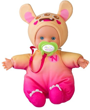 Nenuco Monster Friends Yellow, Mini Muñecos Bebé Monstruitos de 15 cm, Cuerpo Blandito y Vestido con un Diseño de Color Amarillo Pastel, Chupete Personalizado, Colecciona Modelos, Famosa (NFNB1200)