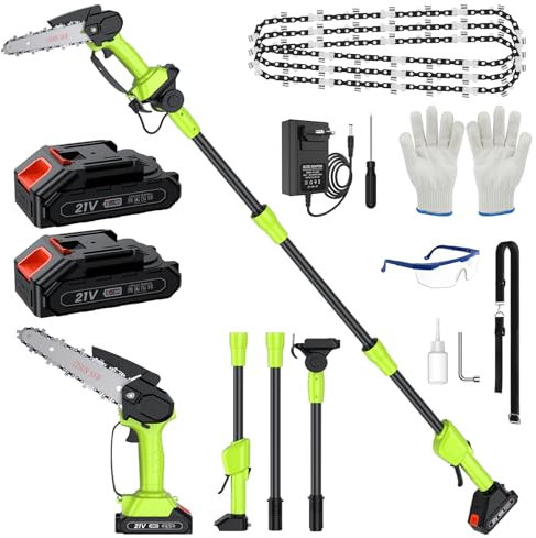 Hochentaster Akku Mini Kettensäge Elektrisch 21V Teleskop Astsäge Astschere Hochentaster mit 2 x 2.0Ah Akku 6 Zoll Kettensäge 22000U/min für Gartenscheren Astschere Holzschneidenz