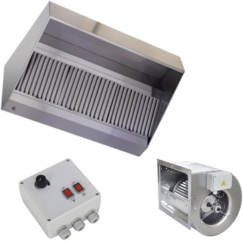 Hotte Professionnelle Inox Motorisée – Hotte Adossée Trapèze avec Moteur Escargot et Variateur – Aspiration & Extraction, Filtres à Choc – Cuisine, Restaurant, Food Truck - Extraction (2000x900 mm)
