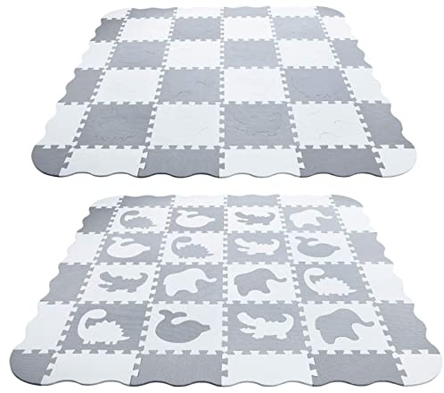 Puzzlematte aus Schaumstoff für Babys, 16-teilig, Spielzimmer für Kinder, 30 x 30 cm, grau und weiß, Dicke 1 cm (Grau mit Tiermotiven, 16 Stück)
