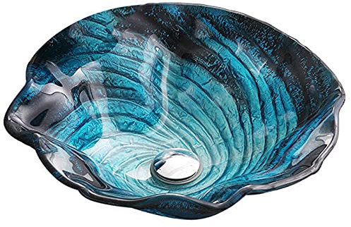 HAVVMK Lavabo de baño de Vidrio Templado, Lavabo de tocador artístico con Grifo Cascada y desagüe (A)