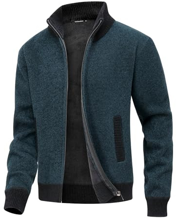 CoXuantion Hombre Cárdigan de Cuello Alto Chaqueta Punto Slim Fit Mangas Largas Suéter SóLido Cremallera Outwear Invierno Cálido Cardigan con Forro Polar Abrigo M,Azul