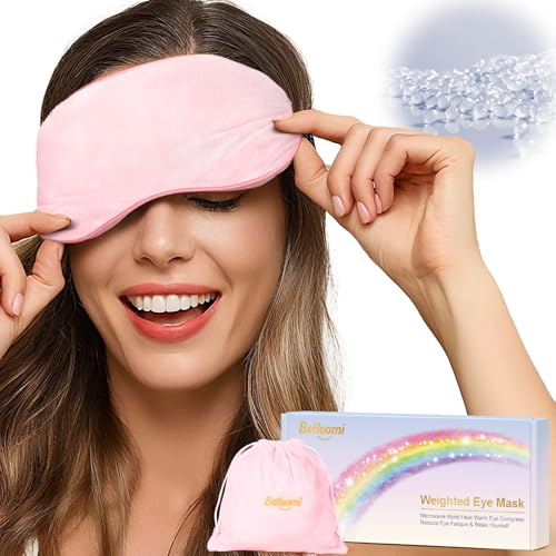 BeHoomi Cooling & Heated Eye Mask, Weighted Eye Mask for Sleeping, Pink | Warm Compress for Eyes, Microwavable Reusable Hot & Cold Eye Mask for Dry Eyes, Sleep Mask for Home, Office, Gifts for Women