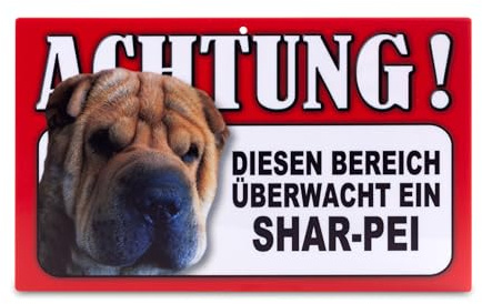 power gift - Auffallendes Warnschild. Schild mit lustigen Text und Hunde Abbildung. Tor, Tür und Gartenschild. Warnzeichen. Sicherheitsschild. Tafel. Tierwarnschild. (SHAR PEI)