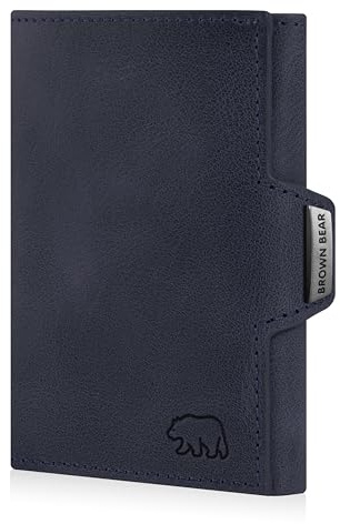 BROWN BEAR Leder Geldbörse klein mit Münzfach & RFID-Schutz Blau Bruce BU | Echtleder Vintage Slim Wallet Design für Herren & Damen