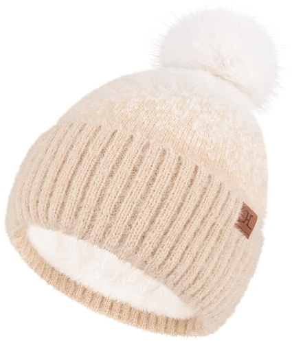 Bequemer Laden Bonnet d'Hiver Femme - Bonnet Beanie Chaud Tricoté Doublé de Polaire avec Pompon, Cadeau Femme de Noël