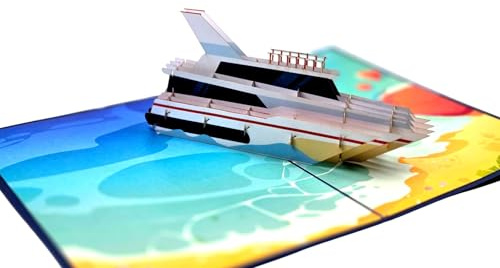 3D Pop-Up Karte „Yacht am Strand“ – Klappkarte mit Boot-Motiv für Geburtstag, Urlaub & Reise – inkl. weißem Umschlag – geöffnet 24×17 cm, Pop-up 6 cm