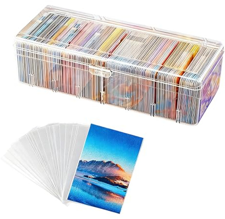 HXSYKJDM Karteikarten Box mit 8 Fächern und 200 Sammelkartenhüllen, 24.8 x 10 x 7.5 cm