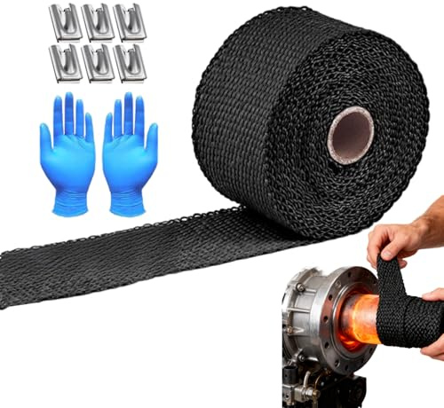 Generico Materiale Di Avvolgimento Termico Per Tubi Di Scarico | 10 Metri Di Nastro Protettivo | Nastro Resistente Al Calore,Per Autoveicoli Motocicli Autovetture Silenziatori Turbine Tubi Di Scarico