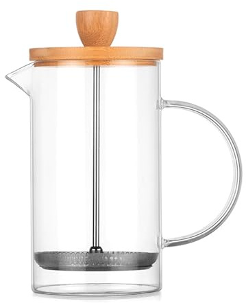 BYYLECL Cafetera de prensa francesa de madera, filtro de acero inoxidable, recipiente de café de vidrio de borosilicato resistente al calor M