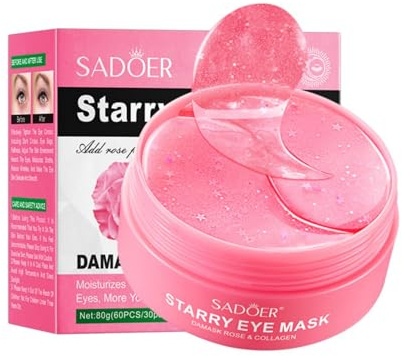 Luthando 60 almohadillas para los ojos de colágeno rosa, hidratante, antiojeras, bolsas de los ojos, arrugas, hinchazón, antiedad, almohadillas para los ojos, regalo de cumpleaños