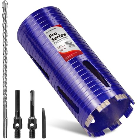 DaduoRi 4 Core Drill Bit with Pilot Bit & Adapters(SDS Plus and 1/2 Hex), 5/8-11 Thread, 9.5 Depth, Upgraded-Welded Segments Diamond Core Bits for Concrete, Masonry, Brick Block
