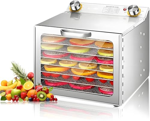 Deshidratador de Alimentos eléctrico Comercial - 6/8 Bandeja de Acero Inoxidable, 400 W, Ideal para Frutas, Hierbas, Verduras, Carne Seca, máquina liofilizadora Profesional, Capacidad de 8 Capas